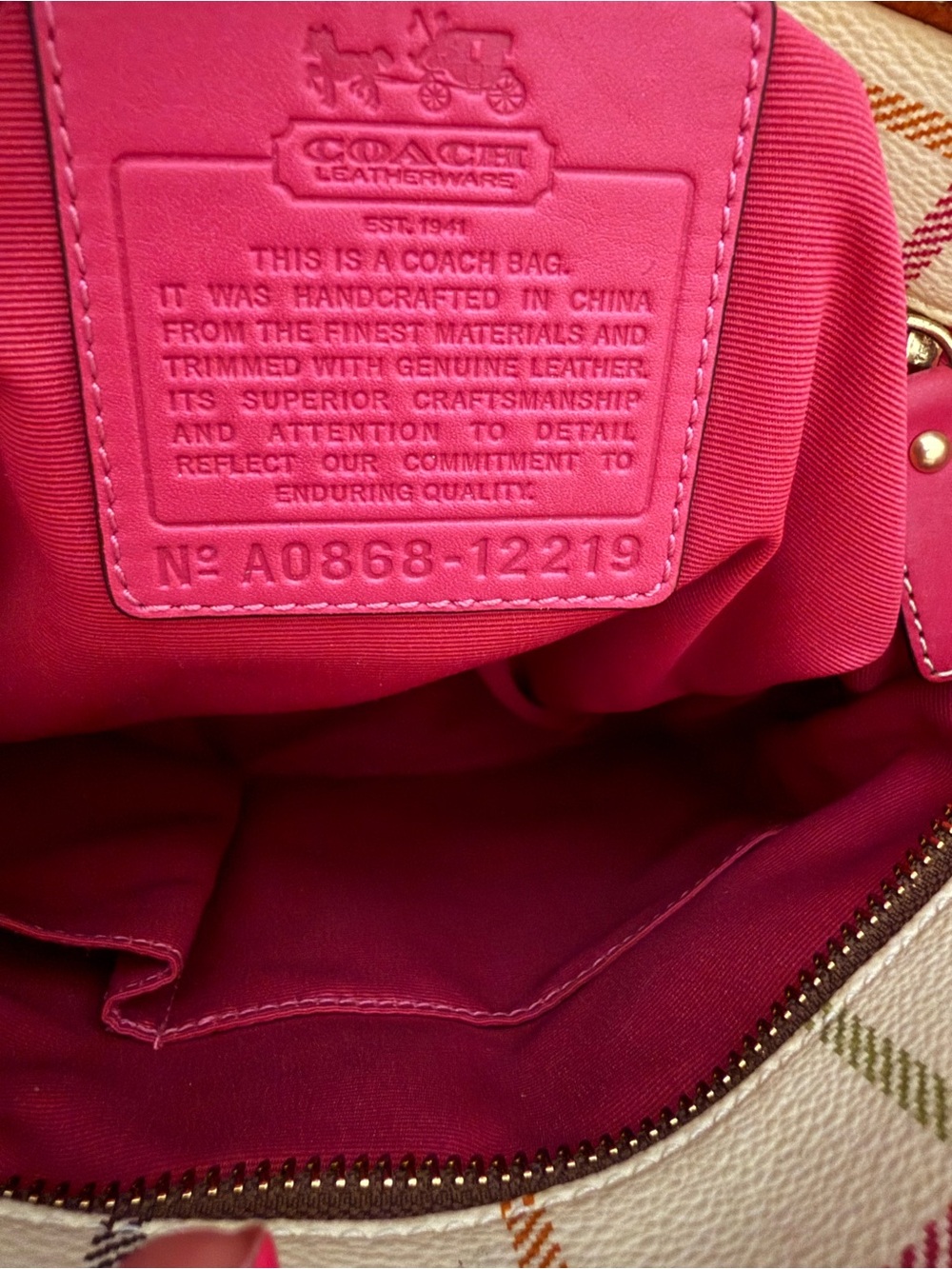 Coach Leatherware Plaid Tote Bag in Cream and Pink - Picture 14 of 14